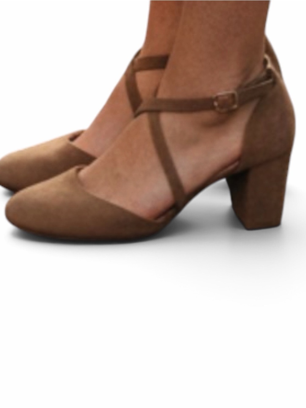 Comfort Plus Ankle Strap Block Heel Pumps Taupe Faux Suede Size 10